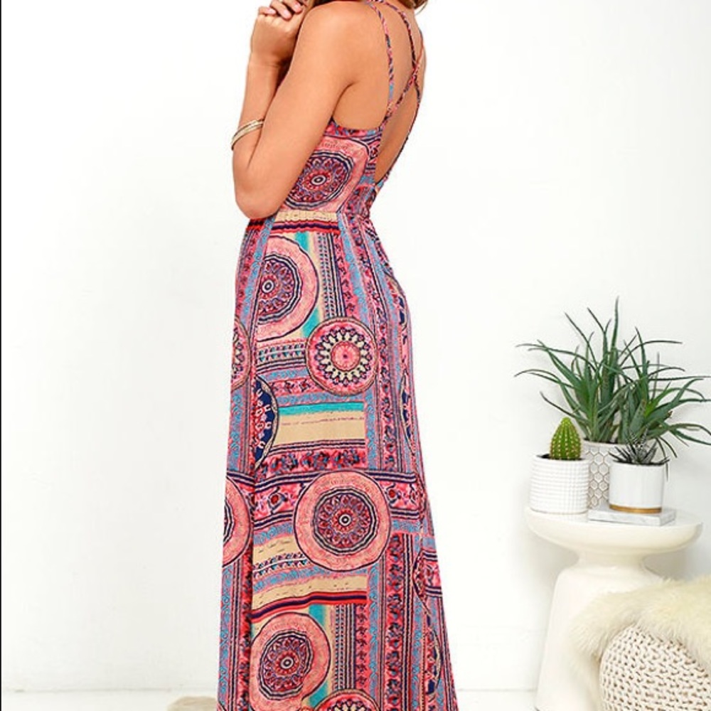 Sunrise to sunset coral pink print maxi dress